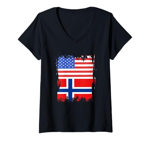 Damen Norwegen Flagge USA Amerika Norwegische Wurzeln Norwegischer Stolz T-Shirt mit V-Ausschnitt von Cool Norwegian Roots Norway