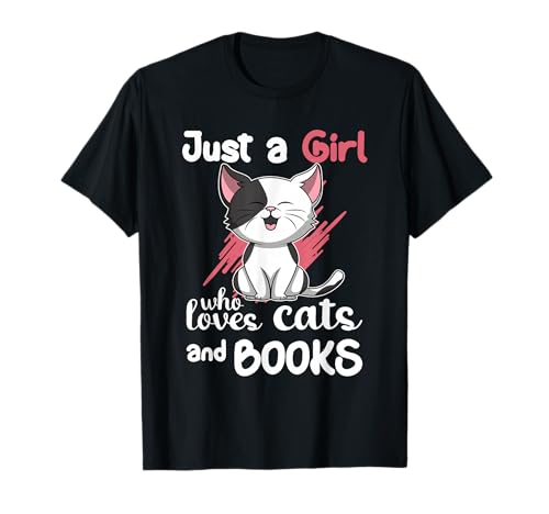Kawaii Neko Just A Girl Who Loves Cats and Books T-Shirt von Cool Otaku Manga Anime Tees