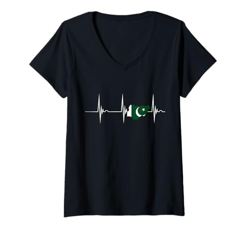 Damen Pakistan Heartbeat EKG Pulse Pakistani Pride Pakistanische Karte T-Shirt mit V-Ausschnitt Damen Pakistan Heartbeat EKG Pulse Pakistani Pride Pakistanische Karte T-Shirt mit V-Ausschnitt von Cool Pakistani Roots Pakistan