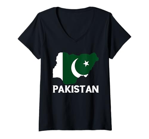 Damen Pakistan Pakistani Pride Pakistani Roots Karte der pakistanischen Flagge T-Shirt mit V-Ausschnitt Damen Pakistan Pakistani Pride Pakistani Roots Karte der pakistanischen Flagge T-Shirt mit V-Ausschnitt von Cool Pakistani Roots Pakistan