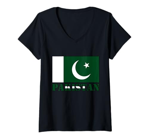 Damen Pakistan Pakistani Pride Pakistanische Wurzeln Pakistanische Flagge T-Shirt mit V-Ausschnitt von Cool Pakistani Roots Pakistan