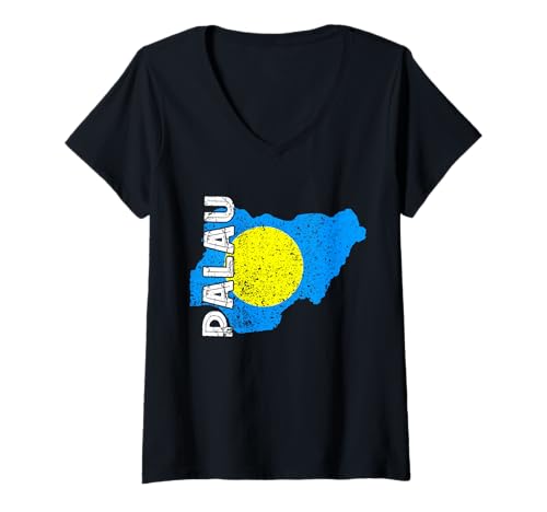 Damen Palau Palauan Flagge Karte Palauan Pride Palauan Wurzeln T-Shirt mit V-Ausschnitt von Cool Palauan Roots Palau