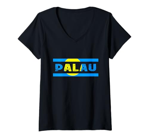 Damen Palau Vintage-Flagge von Palau Palauan Roots Palauan Pride T-Shirt mit V-Ausschnitt von Cool Palauan Roots Palau