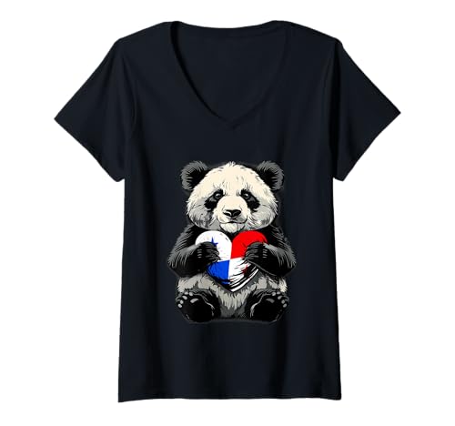 Damen Panama Panda Bär Panamaischer Stolz Herz Panamaische Wurzeln T-Shirt mit V-Ausschnitt Damen Panama Panda Bär Panamaischer Stolz Herz Panamaische Wurzeln T-Shirt mit V-Ausschnitt von Cool Panamian Roots Panama
