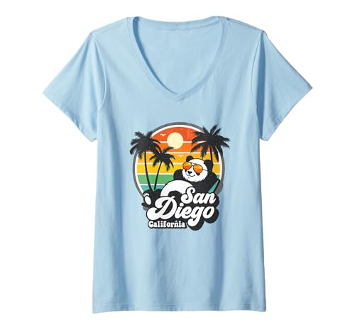 Damen Retro Panda in Sonnenbrille San Diego California Zoo Vintage T-Shirt mit V-Ausschnitt Damen Retro Panda in Sonnenbrille San Diego California Zoo Vintage T-Shirt mit V-Ausschnitt von Cool Panda in Sunglasses SanDiego California tees