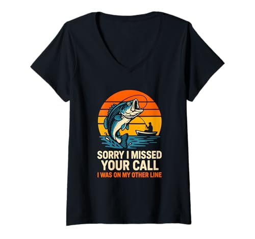 Damen Bassfischen Tut mir leid, ich habe deinen Anruf verpasst. Coole Jungs, lustiges Angeln T-Shirt mit V-Ausschnitt Damen Bassfischen Tut mir leid, ich habe deinen Anruf verpasst. Coole Jungs, lustiges Angeln T-Shirt mit V-Ausschnitt von Cool Papa - Bass Fishing Gear