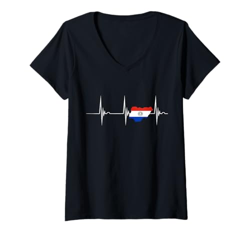 Damen Paraguay Flagge Herzschlag EKG Pulse Paraguayische Wurzeln Karte T-Shirt mit V-Ausschnitt Damen Paraguay Flagge Herzschlag EKG Pulse Paraguayische Wurzeln Karte T-Shirt mit V-Ausschnitt von Cool Paraguayan Roots Paraguay