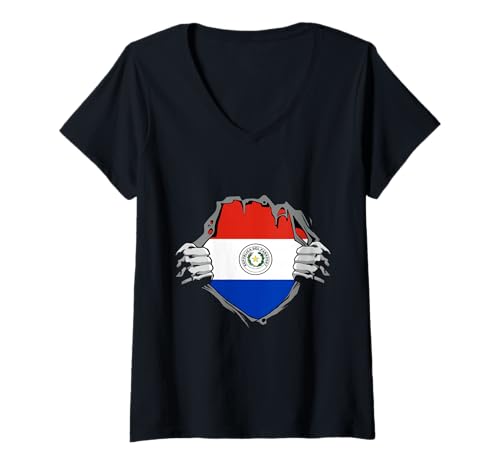 Damen Paraguay Flagge Paraguayische Stolz Truhe Paraguayische Wurzeln T-Shirt mit V-Ausschnitt Damen Paraguay Flagge Paraguayische Stolz Truhe Paraguayische Wurzeln T-Shirt mit V-Ausschnitt von Cool Paraguayan Roots Paraguay