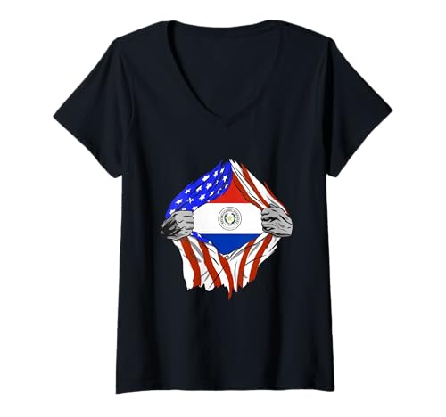 Damen Paraguay USA Chest America Paraguayan Pride Paraguayan Roots T-Shirt mit V-Ausschnitt Damen Paraguay USA Chest America Paraguayan Pride Paraguayan Roots T-Shirt mit V-Ausschnitt von Cool Paraguayan Roots Paraguay