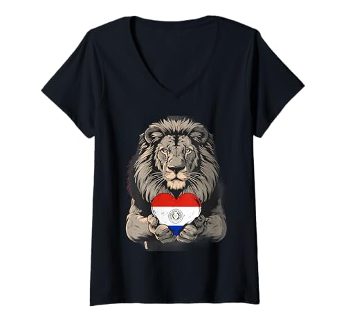 Damen Paraguayischer Stolz Paraguayische Flagge Löwe Paraguay Herz T-Shirt mit V-Ausschnitt Damen Paraguayischer Stolz Paraguayische Flagge Löwe Paraguay Herz T-Shirt mit V-Ausschnitt von Cool Paraguayan Roots Paraguay
