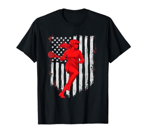 Amerikanische Lacrosse-Frau, USA, Sport, US-Lacrosse-Mädchen, spielt T-Shirt von Cool Patriotic Lacrosse Clothing And Apparel