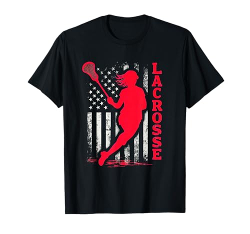 Lacrosse Woman USA Sport US Lacrosse Girl Amerikanische Flagge T-Shirt von Cool Patriotic Lacrosse Clothing And Apparel
