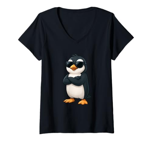 Damen Cooles Pinguin-Cartoon-lustiges Tier mit Sonnenbrille T-Shirt mit V-Ausschnitt Damen Cooles Pinguin-Cartoon-lustiges Tier mit Sonnenbrille T-Shirt mit V-Ausschnitt von Cool Penguin Cartoon Funny Animal Attitude
