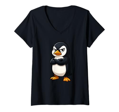 Damen Chill Cartoon Pinguin Gamer Design T-Shirt mit V-Ausschnitt Damen Chill Cartoon Pinguin Gamer Design T-Shirt mit V-Ausschnitt von Cool Penguin Character Creations
