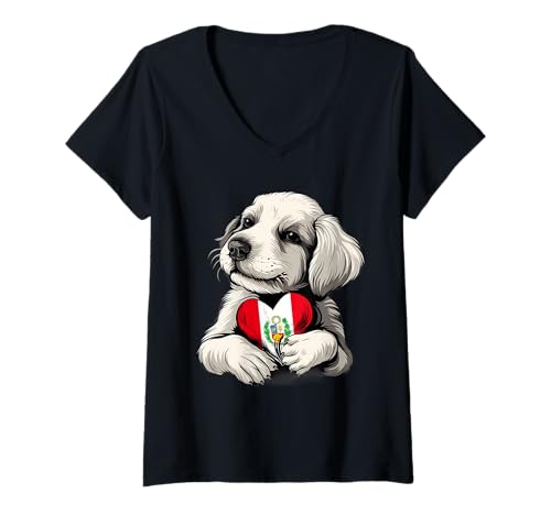Damen Peru Hund Herz Peruanischer Stolz Peruanische Flagge Peruanische Wurzeln T-Shirt mit V-Ausschnitt Damen Peru Hund Herz Peruanischer Stolz Peruanische Flagge Peruanische Wurzeln T-Shirt mit V-Ausschnitt von Cool Peruvian Roots Peru