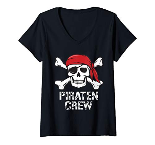 Damen Piraten Crew Shirt Mottoparty Kostüm Fastnacht Fasching T-Shirt mit V-Ausschnitt von Cool Pirate Shirts