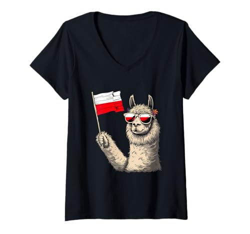 Damen Polen Flagge Alpaka Polnischer Stolz Polnische Wurzeln Polska T-Shirt mit V-Ausschnitt Damen Polen Flagge Alpaka Polnischer Stolz Polnische Wurzeln Polska T-Shirt mit V-Ausschnitt von Cool Polish Roots Poland