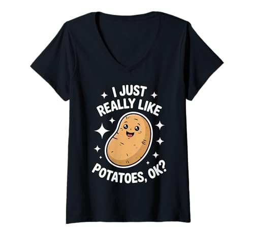 Damen Kartoffeln Lustige Kartoffel T-Shirt mit V-Ausschnitt von Cool Potatoes Funny Potato Design