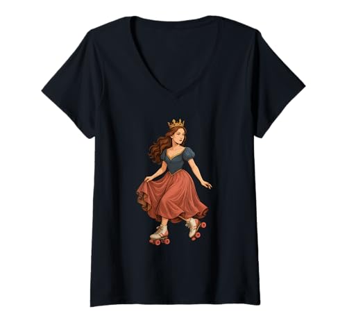Damen Lustige Prinzessin mit 80' Rollschuhen Kostüm für Retro Fans T-Shirt mit V-Ausschnitt von Cool Princess Outfit