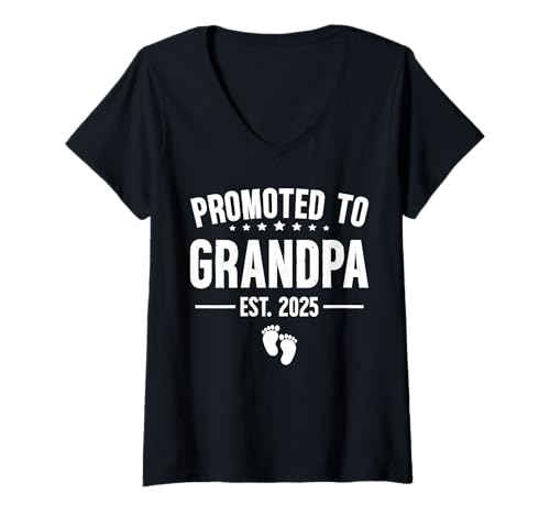 Damen 1. Mal Opa Est 2025 Neuer Erster Opa 2025 Großvater T-Shirt mit V-Ausschnitt Damen 1. Mal Opa Est 2025 Neuer Erster Opa 2025 Großvater T-Shirt mit V-Ausschnitt von Cool Promoted to Grandpa 2025 Family