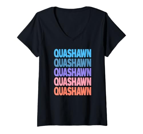 Damen Funny Modern Repeated Text Design Quashawn T-Shirt mit V-Ausschnitt Damen Funny Modern Repeated Text Design Quashawn T-Shirt mit V-Ausschnitt von Cool Quashawn Gift Ideas