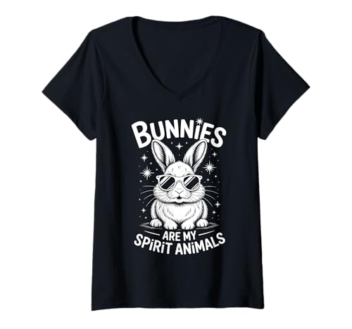 Damen Bunnies Spirit Animals Hase Lustiger Hase T-Shirt mit V-Ausschnitt von Cool Rabbit Funny Bunny Designs