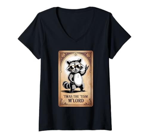 Damen Lustiger Spruch TWAS The Tism Mlord Mittelalter Autismus Frauen Männer T-Shirt mit V-Ausschnitt von Cool Raccoon Humor Neurodiverse Knight Style Art