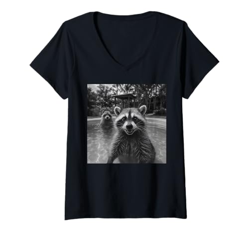 Damen Lustiger Waschbär Selfie Tier Waschbär für Männer Frauen Kinder T-Shirt mit V-Ausschnitt Damen Lustiger Waschbär Selfie Tier Waschbär für Männer Frauen Kinder T-Shirt mit V-Ausschnitt von Cool Raccoon Selfie Apparel For Men Women Kids