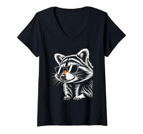 Damen Lustiger Cooler Waschbär mit Sonnenbrille Urban Style T-Shirt mit V-Ausschnitt Damen Lustiger Cooler Waschbär mit Sonnenbrille Urban Style T-Shirt mit V-Ausschnitt von Cool Raccoon Shades