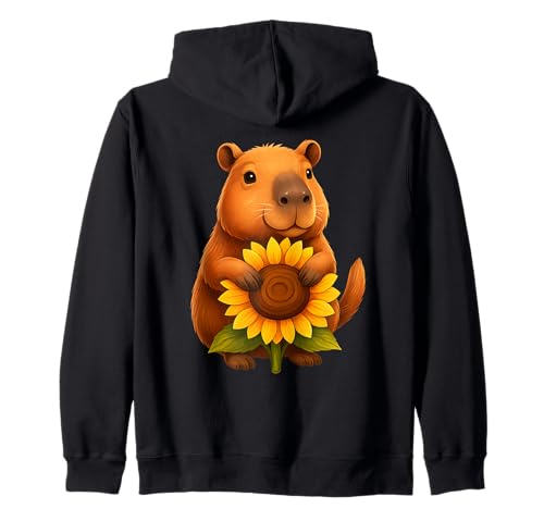 Süße Capybara Umarmung helle Sommer-Sonnenblume Männer Frauen Kinder Kapuzenjacke von Cool Raccoon Sunflower Outfits Apparel