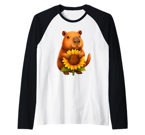 Süße Capybara Umarmung helle Sommer-Sonnenblume Männer Frauen Kinder Raglan von Cool Raccoon Sunflower Outfits Apparel