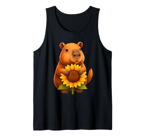 Süße Capybara Umarmung helle Sommer-Sonnenblume Männer Frauen Kinder Tank Top von Cool Raccoon Sunflower Outfits Apparel