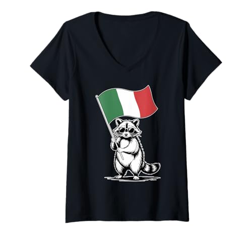Damen Lustiges Waschbär mit Italien Flagge T-Shirt mit V-Ausschnitt Damen Lustiges Waschbär mit Italien Flagge T-Shirt mit V-Ausschnitt von Cool Raccoon with Italian Flag