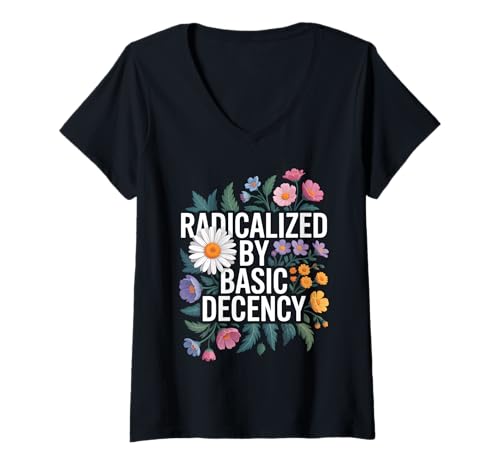 Damen Radicalized By Basic Decency Equality Vintage Floral Damen T-Shirt mit V-Ausschnitt von Cool Radicalized By Basic Designs