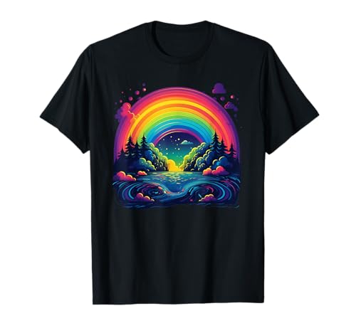 Regenbogenfarben bei Nacht in der Nähe des Sees für Jungen und Mädchen T-Shirt von Cool Rainbows in the Black
