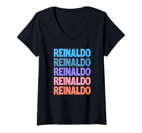 Damen Funny Modern Repeated Text Design Reinaldo T-Shirt mit V-Ausschnitt Damen Funny Modern Repeated Text Design Reinaldo T-Shirt mit V-Ausschnitt von Cool Reinaldo Gift Ideas