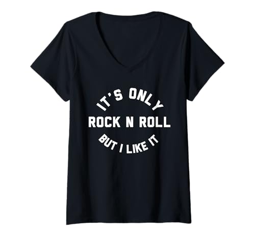 Damen It's Only Rock n Roll But I Like It Lustiger Musik-Fan T-Shirt mit V-Ausschnitt Damen It's Only Rock n Roll But I Like It Lustiger Musik-Fan T-Shirt mit V-Ausschnitt von Cool Rock Song Lover Gifts Lyrics Humor Statement
