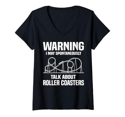 Damen Warnung kann spontan über Achterbahn sprechen T-Shirt mit V-Ausschnitt Damen Warnung kann spontan über Achterbahn sprechen T-Shirt mit V-Ausschnitt von Cool Roller Coaster Apparel Men Women Kids