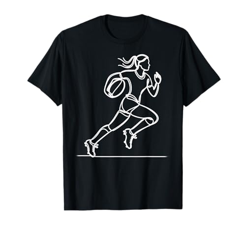 Line Art Rugby Player Woman Flagge Skizze T-Shirt von Cool Rugby Apparel And Clothing