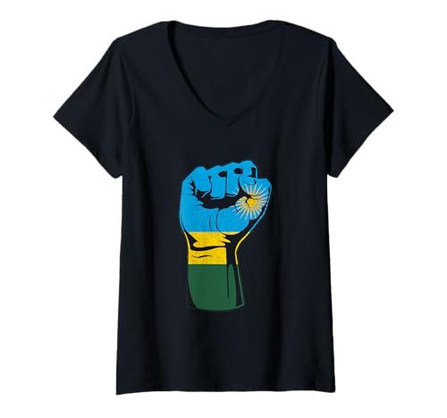 Damen Ruanda Flag Power Handfist Ruandan Roots Ruandan Pride T-Shirt mit V-Ausschnitt Damen Ruanda Flag Power Handfist Ruandan Roots Ruandan Pride T-Shirt mit V-Ausschnitt von Cool Rwandan Roots Rawanda