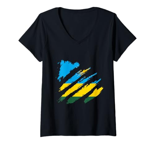 Damen Ruanda-Flagge Heritage Ruandan Pride Vintage ruandische Wurzeln T-Shirt mit V-Ausschnitt von Cool Rwandan Roots Rawanda