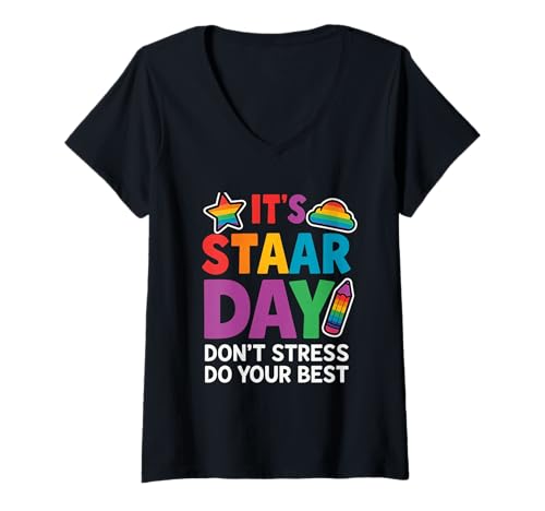 Damen STAAR Day Shirt Don’t Stress Do Your Best Prüfung Motivation T-Shirt mit V-Ausschnitt Damen STAAR Day Shirt Don’t Stress Do Your Best Prüfung Motivation T-Shirt mit V-Ausschnitt von Cool STAAR Test Day Motivation Teacher Student