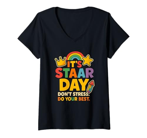 Damen STAAR Day Shirt Don’t Stress Do Your Best Prüfung Motivation T-Shirt mit V-Ausschnitt Damen STAAR Day Shirt Don’t Stress Do Your Best Prüfung Motivation T-Shirt mit V-Ausschnitt von Cool STAAR Test Day Motivation Teacher Student