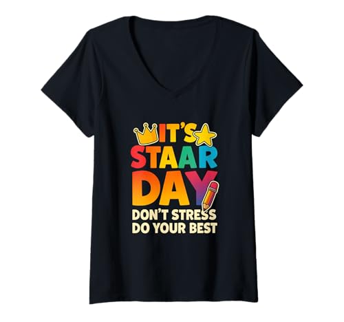 Damen STAAR Day Shirt Don’t Stress Do Your Best Prüfung Motivation T-Shirt mit V-Ausschnitt Damen STAAR Day Shirt Don’t Stress Do Your Best Prüfung Motivation T-Shirt mit V-Ausschnitt von Cool STAAR Test Day Motivation Teacher Student