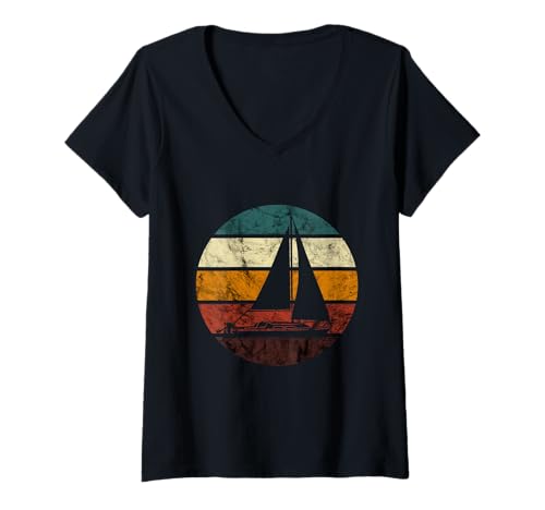 Damen Segelboot Sailor Vintage Retro Segelboot Segelboot Segelboot T-Shirt mit V-Ausschnitt Damen Segelboot Sailor Vintage Retro Segelboot Segelboot Segelboot T-Shirt mit V-Ausschnitt von Cool Sailor Sail Boat Sailing