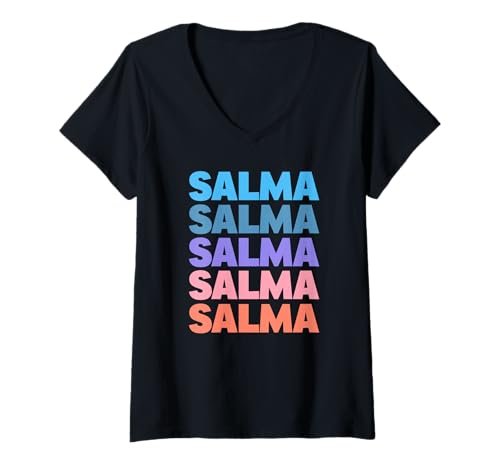 Damen Funny Modern Repeated Text Design Salma T-Shirt mit V-Ausschnitt Damen Funny Modern Repeated Text Design Salma T-Shirt mit V-Ausschnitt von Cool Salma Gift Ideas