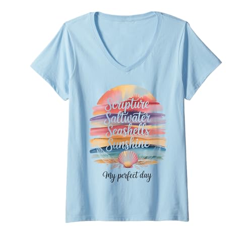 Damen Scripture Salzwasser Muscheln Sunshine My Perfect Day Retro T-Shirt mit V-Ausschnitt Damen Scripture Salzwasser Muscheln Sunshine My Perfect Day Retro T-Shirt mit V-Ausschnitt von Cool Saltwater Designs