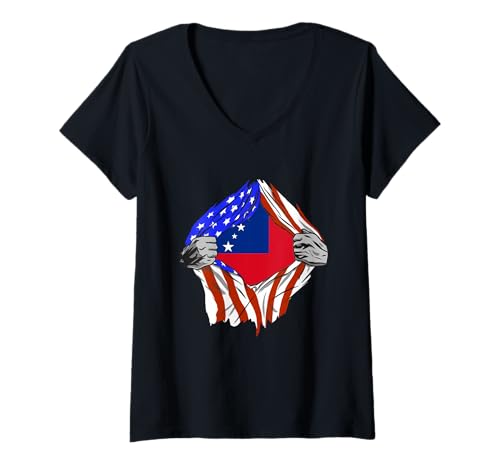 Damen Samoan Roots Samoa USA Samoan Pride Chest Samoanische Flagge T-Shirt mit V-Ausschnitt Damen Samoan Roots Samoa USA Samoan Pride Chest Samoanische Flagge T-Shirt mit V-Ausschnitt von Cool Samoan Roots Samoa