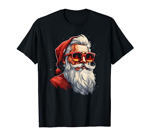 Cool Santa with Sunglasses Unisex Kinder und Erwachsene T-Shirt Schwarz Cartoon Weihnachten Geburtstag Klein von Cool Santa with Sunglasses