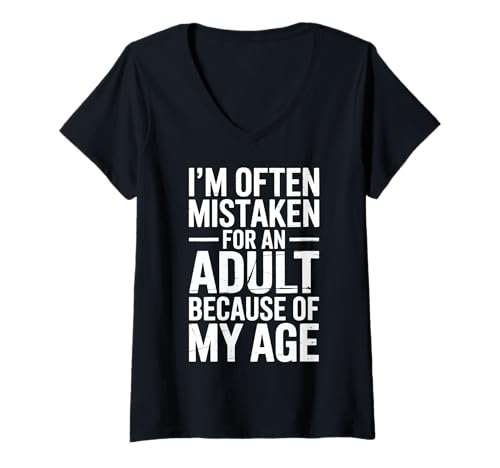 Damen Falsches lustiges Erwachsenenalter T-Shirt mit V-Ausschnitt Damen Falsches lustiges Erwachsenenalter T-Shirt mit V-Ausschnitt von Cool Sarcastic Age Funny Saying Design